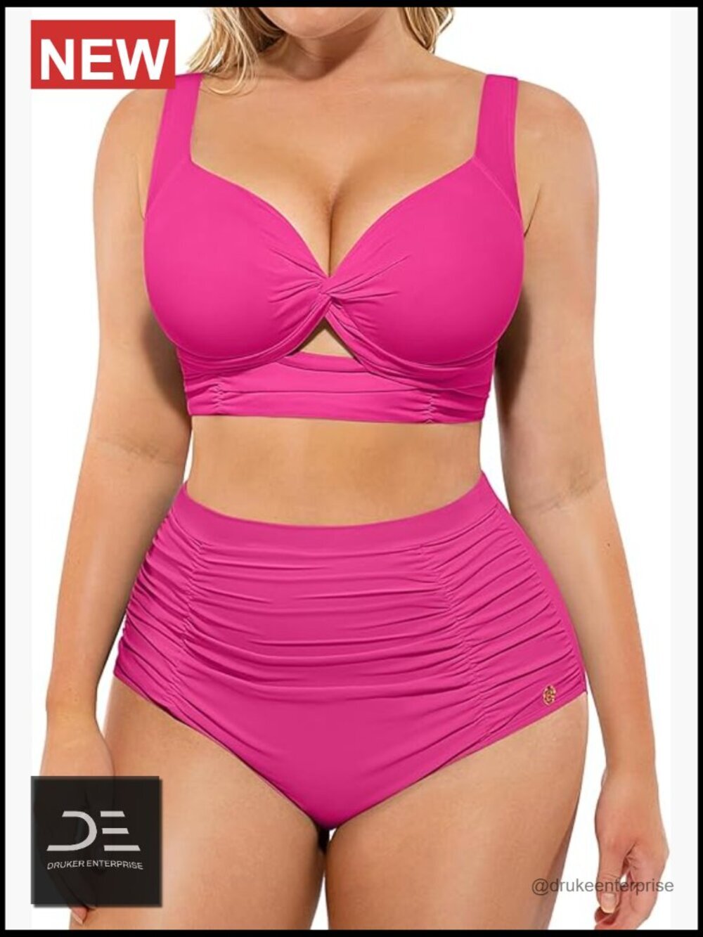 High Waisted Twist Front Bikini Set Tummy Control Ruched Bathing Suit